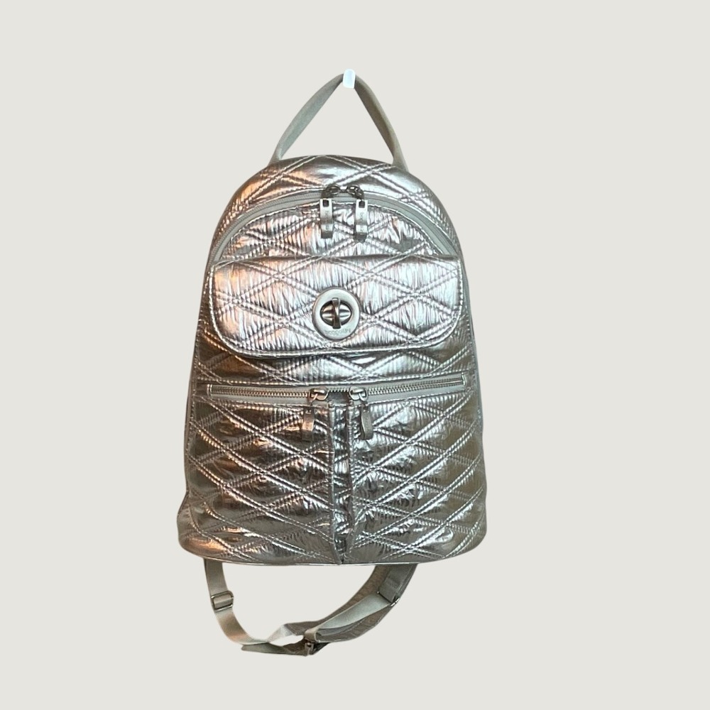 Baggallini Metallic Silver Naples Convertible Backpack Sling Bag RFID